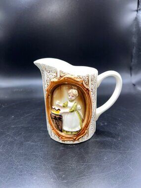 Sears Roebuck 1978 Japan Ceramic Creamer Pitcher Embossed Girl Design Vintage